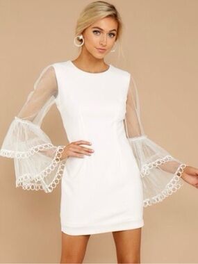 Red Dress Boutique Sheer Bell Sleeve White Mini Dress